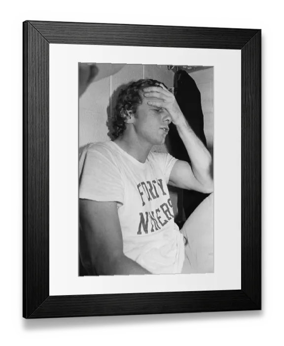 Framed Print : Quarterback Joe Montana in Locker Room Framed Print : Quarterback Joe Montana in Locker Room