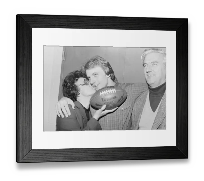 Framed Print : Joe Montana Getting Kiss From Mother Framed Print : Joe Montana Getting Kiss From Mother
