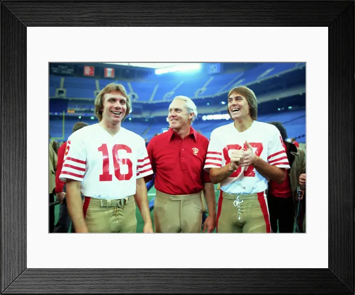 Framed Print : Bill Walsh Posing with Players Framed Print : Bill Walsh Posing with Players