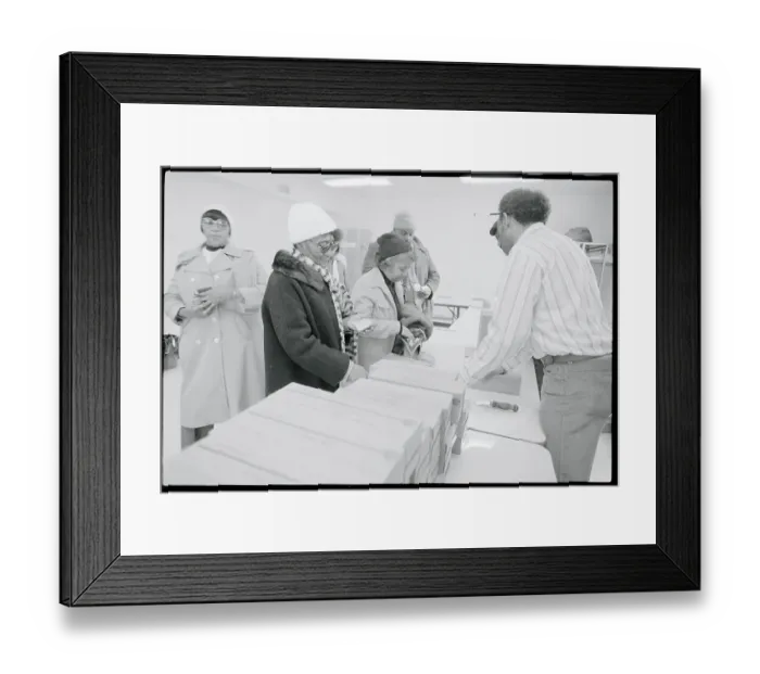 Framed Print : People Receiving Boxes of Cheese Framed Print : People Receiving Boxes of Cheese
