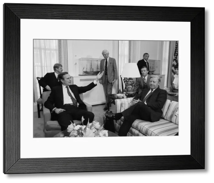 Framed Print : George Bush Speaking to Helmut Schmidt Framed Print : George Bush Speaking to Helmut Schmidt