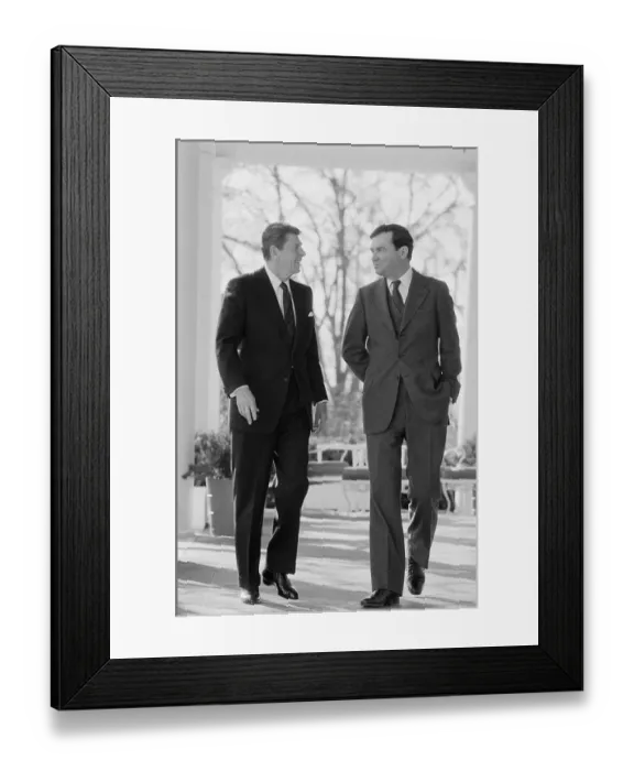 Framed Print : Ronald Reagan and William Clark strolling Outdoors Framed Print : Ronald Reagan and William Clark strolling Outdoors