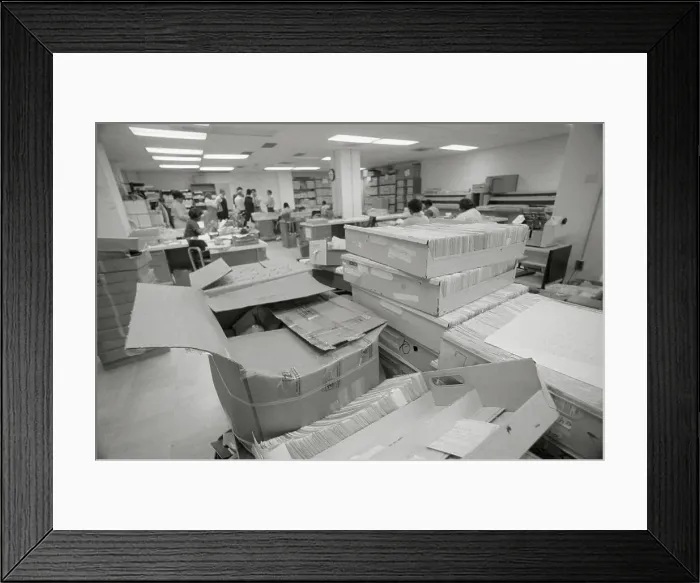 Framed Print : View of Boxes with Forms Waiting for Processing Framed Print : View of Boxes with Forms Waiting for Processing