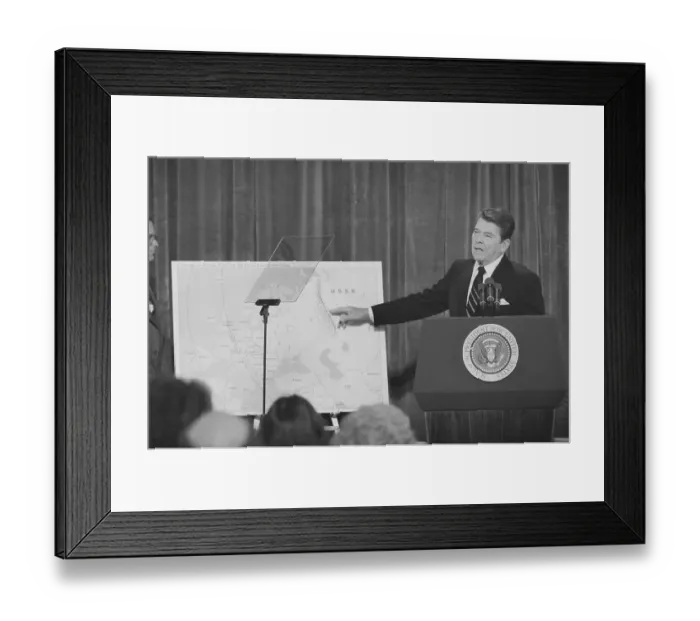 Framed Print : Ronald Reagan With Map of Soviet Union