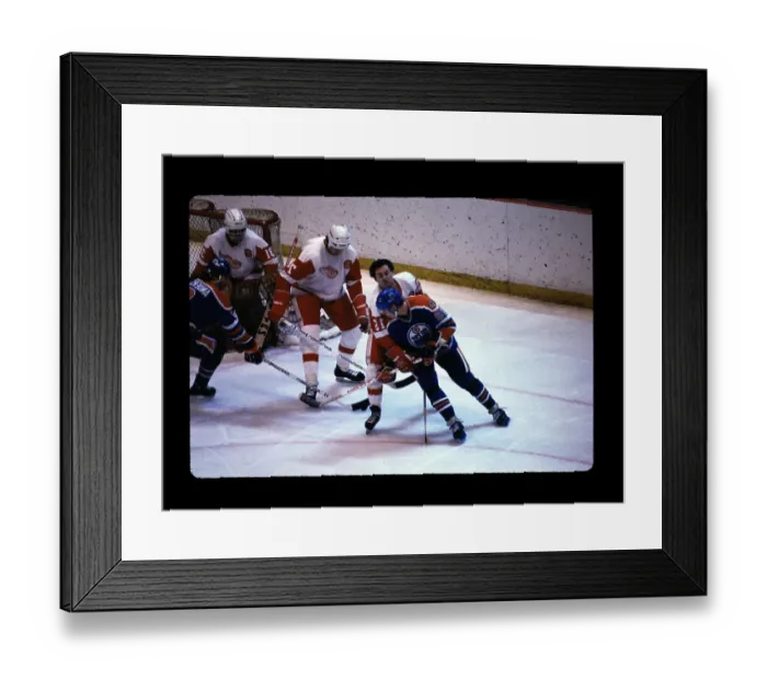 Framed Print : Player Holds on to Wayne Gretzky During Hockey Game Framed Print : Player Holds on to Wayne Gretzky During Hockey Game
