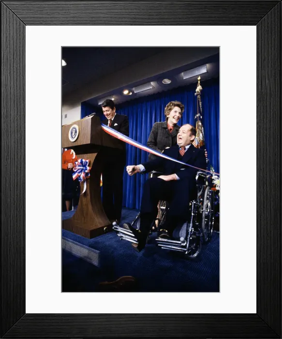 Framed Print : President Reagan and Jim Brady Cutting a Ribbon Framed Print : President Reagan and Jim Brady Cutting a Ribbon