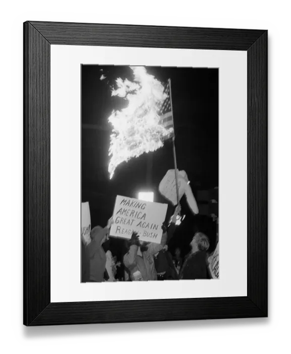 Framed Print : Protesters Burning American Flag Framed Print : Protesters Burning American Flag