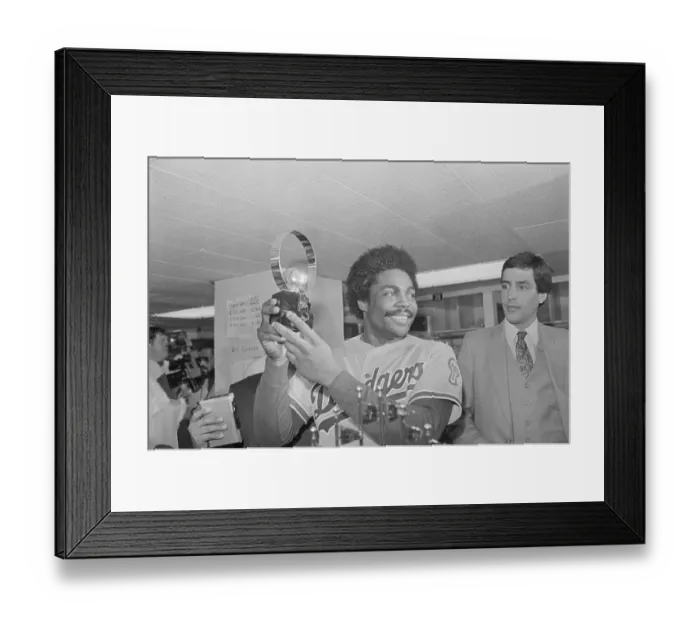 Framed Print : Baseball Player Pedro Guerrero Holding Trophy Framed Print : Baseball Player Pedro Guerrero Holding Trophy