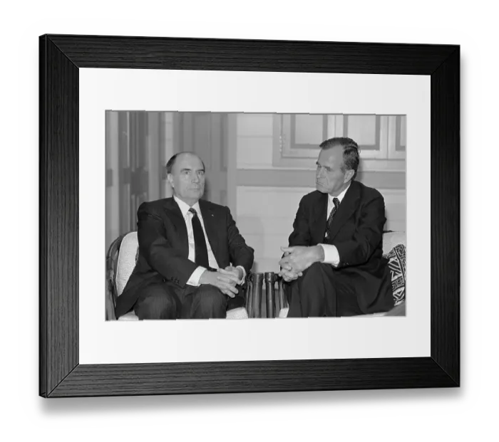 Framed Print : George Bush Meeting with Francois Mitterrand Framed Print : George Bush Meeting with Francois Mitterrand