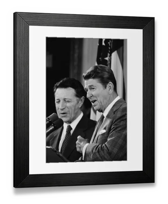 Framed Print : Ronald Reagan and Caspar Weinberger at Podium Framed Print : Ronald Reagan and Caspar Weinberger at Podium