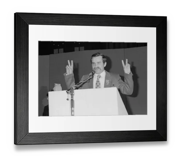 Framed Print : Lech Walesa Making Victory Signs Framed Print : Lech Walesa Making Victory Signs