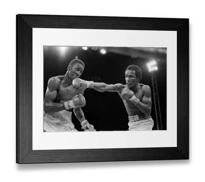 Framed Print : Sugar Ray Leonard Jabbing Tommy Hearns Framed Print : Sugar Ray Leonard Jabbing Tommy Hearns