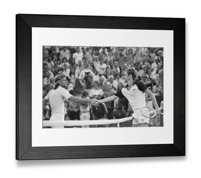 Framed Print : Borg Congratulating McEnroe on Win Framed Print : Borg Congratulating McEnroe on Win