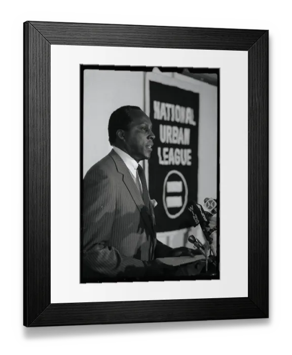 Framed Print : Vernon Jordan Standing by Banner Framed Print : Vernon Jordan Standing by Banner