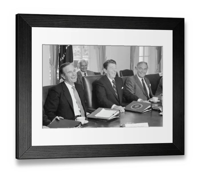 Framed Print : Ronald Reagan Laughing During Cabinet Session Framed Print : Ronald Reagan Laughing During Cabinet Session