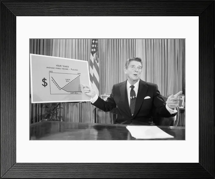 Framed Print : President Reagan With Tax Chart Framed Print : President Reagan With Tax Chart