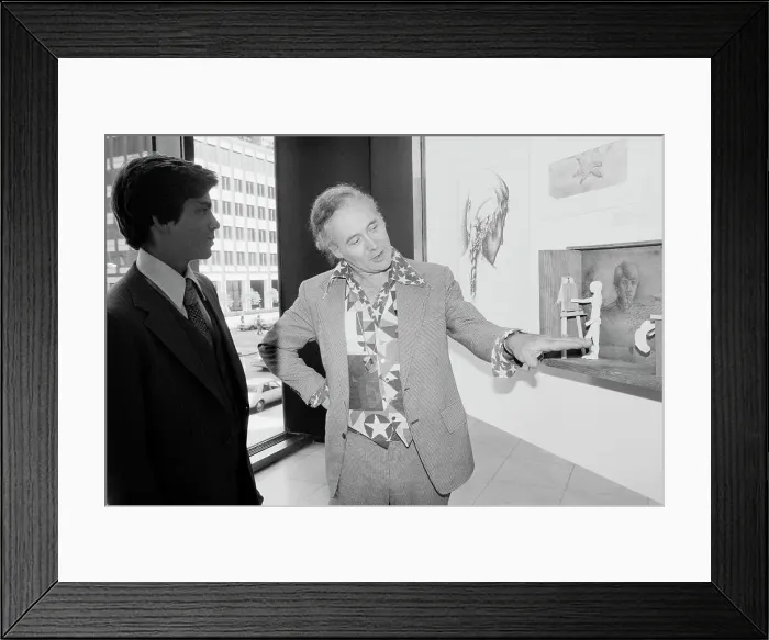 Framed Print : Robert Indiana Admiring Artwork with Youngster Framed Print : Robert Indiana Admiring Artwork with Youngster