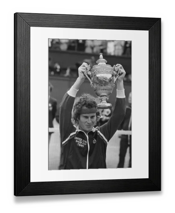 Framed Print : McEnroe Showing Off Wimbledon Trophy Framed Print : McEnroe Showing Off Wimbledon Trophy