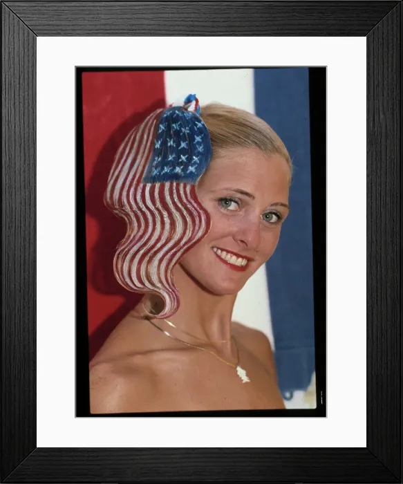 Framed Print : Woman Displaying Patriotic Hairdo Framed Print : Woman Displaying Patriotic Hairdo