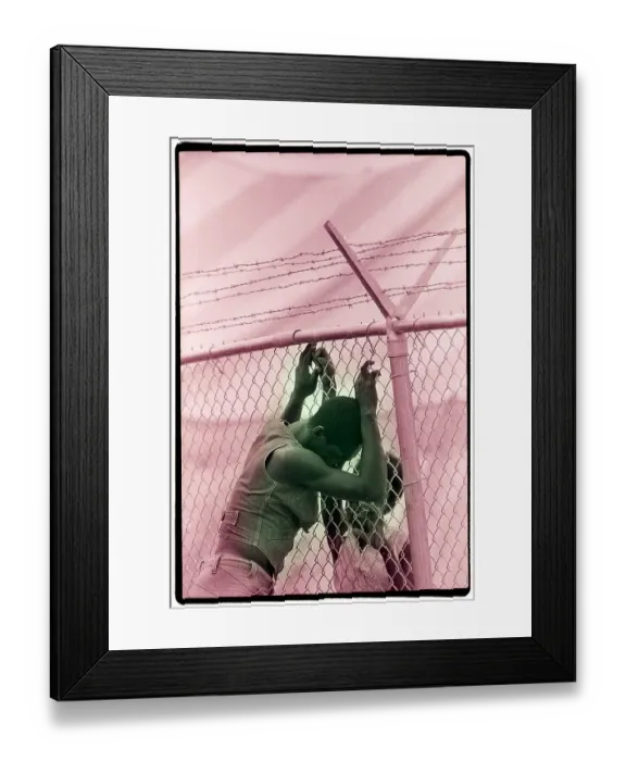 Framed Print : Haitian Couple Speak Through Fence Framed Print : Haitian Couple Speak Through Fence
