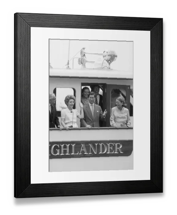 Framed Print : Nancy Reagan and Prince Charles Waving from Yacht Framed Print : Nancy Reagan and Prince Charles Waving from Yacht