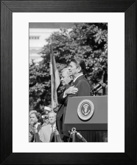 Framed Print : President Reagan and Helmut Schmidt Standing at Attention Framed Print : President Reagan and Helmut Schmidt Standing at Attention