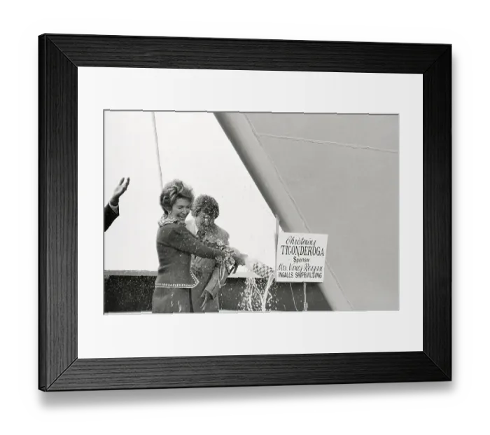 Framed Print : Nancy Reagan Christening Combat Ship