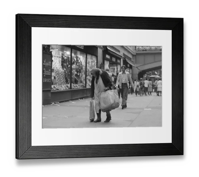 Framed Print : Bag Lady on the Streets of New York Framed Print : Bag Lady on the Streets of New York