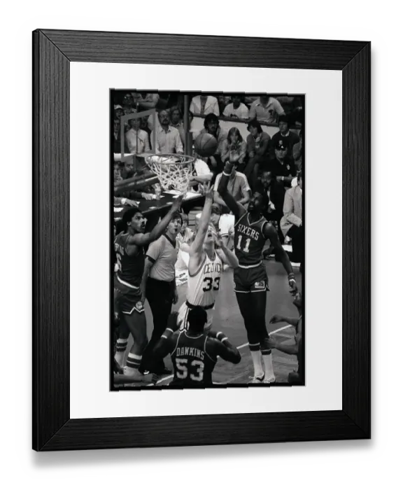 Framed Print : Larry Bird Scoring While Surrounded by the Opposition