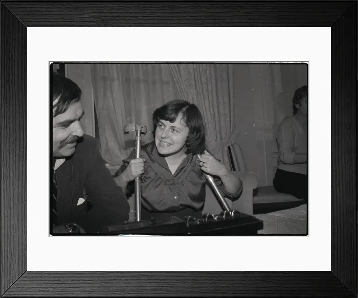 Framed Print : Bernadette Devlin in Hotel with Crutches Framed Print : Bernadette Devlin in Hotel with Crutches