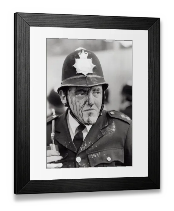 Framed Print : Bloodied Inspector Dennis Bell During Riots Framed Print : Bloodied Inspector Dennis Bell During Riots