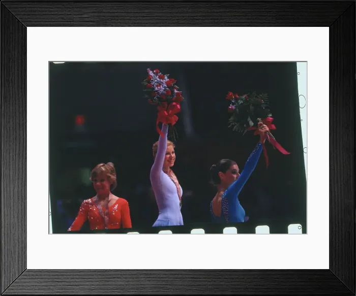 Framed Print : Denise Biellmann with Bouquet for Gold Medal Win Framed Print : Denise Biellmann with Bouquet for Gold Medal Win