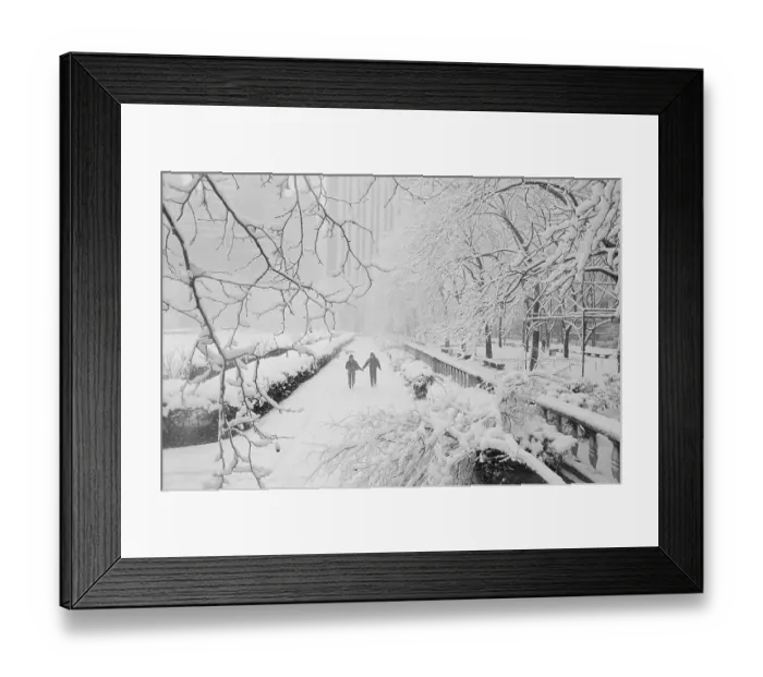 Framed Print : Couple Walking Through Park in Snow Framed Print : Couple Walking Through Park in Snow