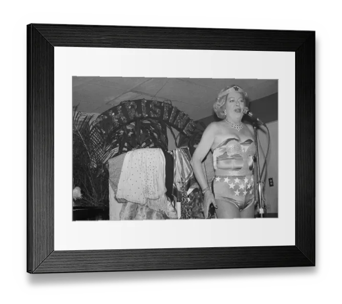 Framed Print : Christine Jorgensen in Skimpy Attire and Singing at Microphone Framed Print : Christine Jorgensen in Skimpy Attire and Singing at Microphone