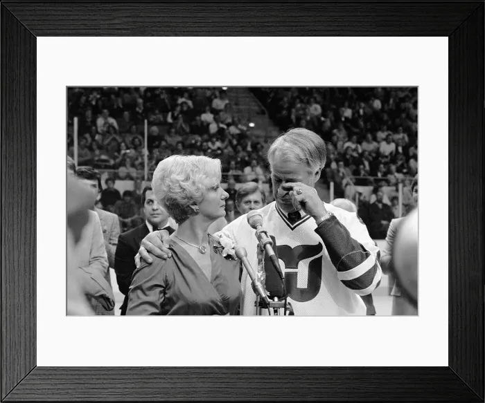 Framed Print : Gordon Howe With Wife, Wiping Eyes Framed Print : Gordon Howe With Wife, Wiping Eyes