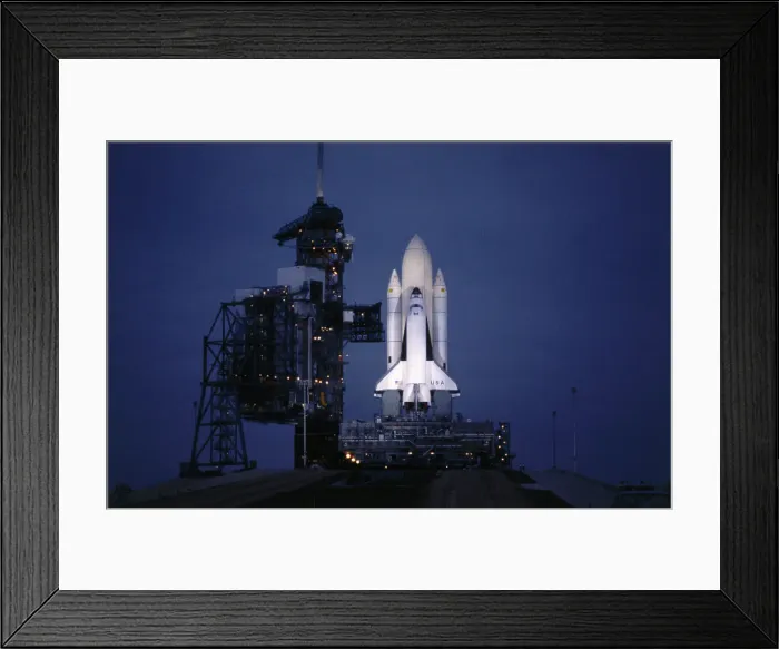 Framed Print : Illuminated Columbia on Launch Pad
