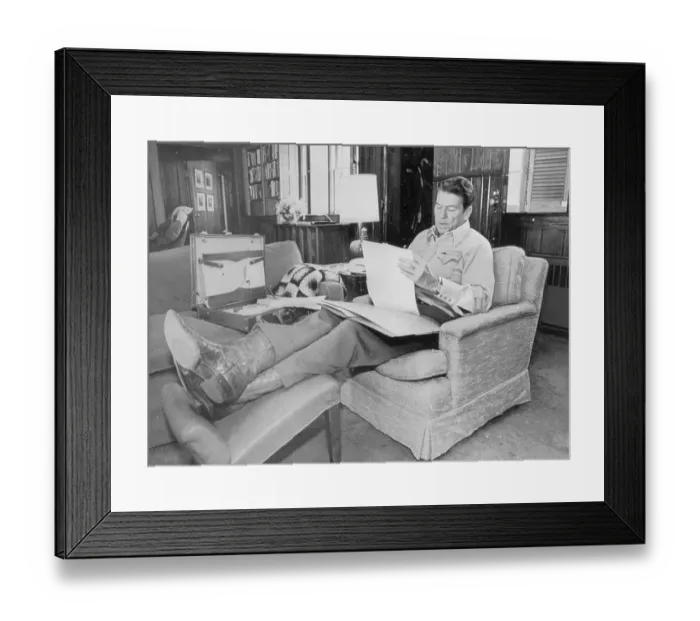 Framed Print : Ronald Reagan Reading While Lounging Framed Print : Ronald Reagan Reading While Lounging