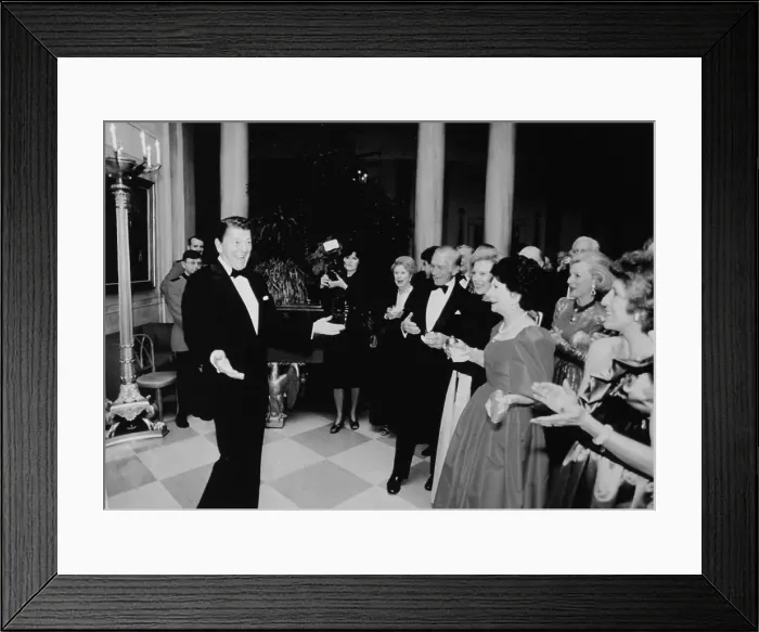Framed Print : Ronald Reagan Gesturing to His Guests Framed Print : Ronald Reagan Gesturing to His Guests
