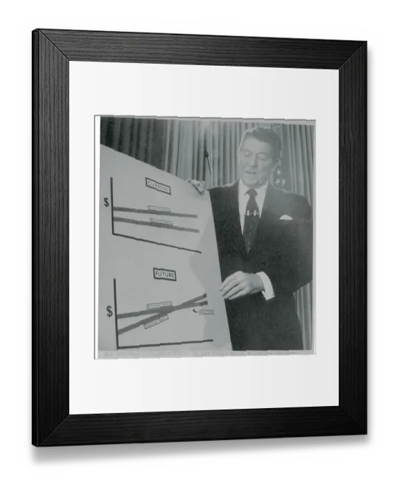 Framed Print : Ronald Reagan Holding a Chart Framed Print : Ronald Reagan Holding a Chart