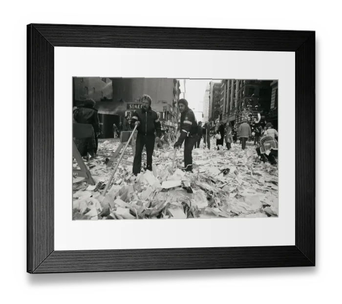Framed Print : Workers Sweep Up Ticker Tape at Parade Framed Print : Workers Sweep Up Ticker Tape at Parade
