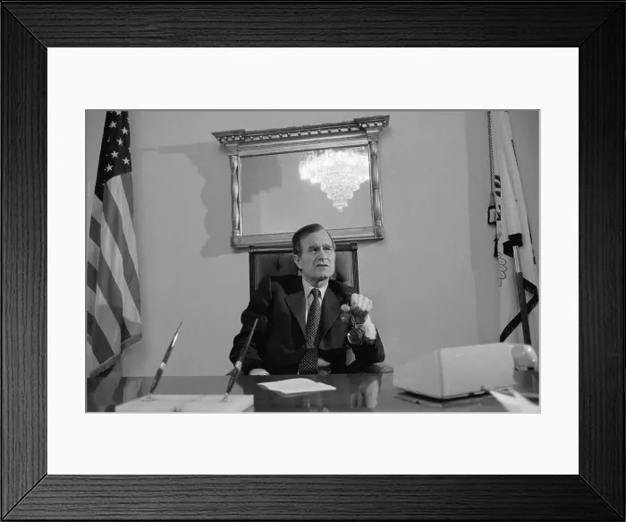 Framed Print : George Bush Seated at White House Desk Framed Print : George Bush Seated at White House Desk