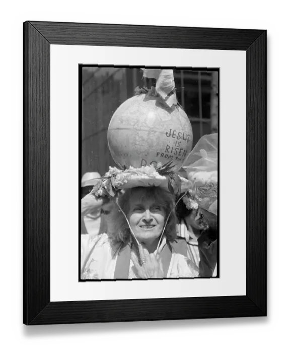 Framed Print : Woman Wearing a Hat at Easter Parade Framed Print : Woman Wearing a Hat at Easter Parade