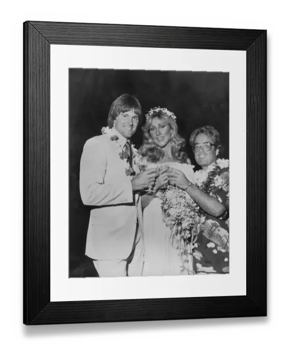 Framed Print : Bruce Jenner and Linda Thompson Posing with Allan Carr Framed Print : Bruce Jenner and Linda Thompson Posing with Allan Carr