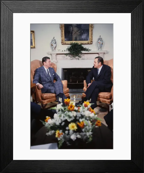 Framed Print : Ronald Reagan and R.F. Botha Chatting