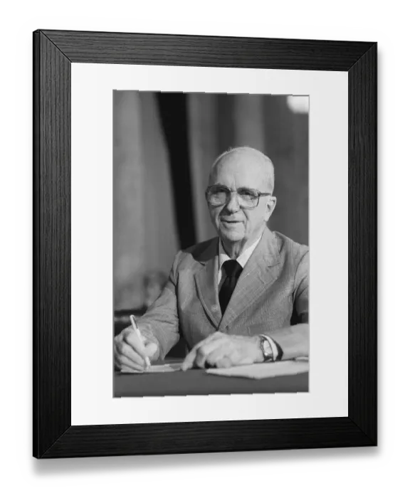 Framed Print : James Michener Writes at His Desk Framed Print : James Michener Writes at His Desk