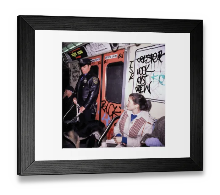 Framed Print : Police Officer with Dog Patrolling Subway in New York Framed Print : Police Officer with Dog Patrolling Subway in New York