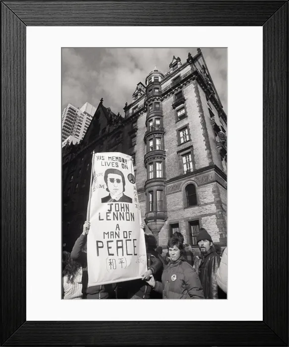 Framed Print : John Lennon Fans in Front of the Dakota Building Framed Print : John Lennon Fans in Front of the Dakota Building