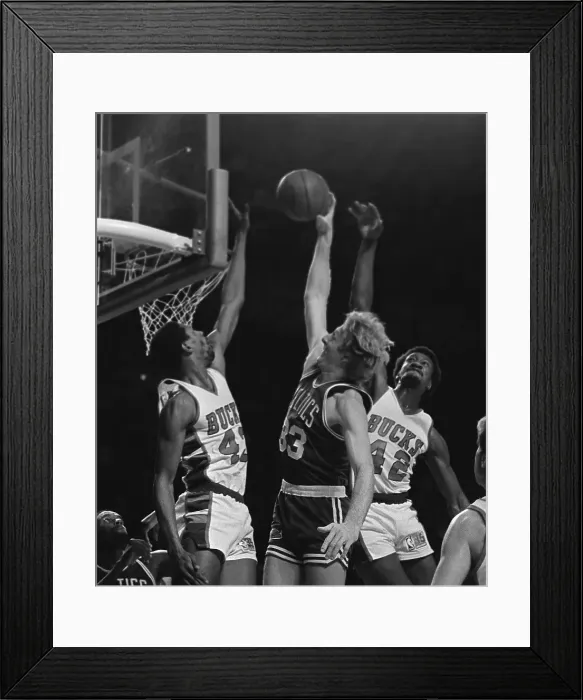 Framed Print : Milwaukee Bucks Trying to Block Larry Bird Shot Framed Print : Milwaukee Bucks Trying to Block Larry Bird Shot