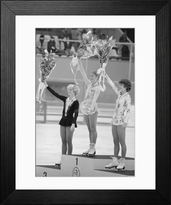 Framed Print : Figure Skating Winners Waving Their Bouquets Framed Print : Figure Skating Winners Waving Their Bouquets