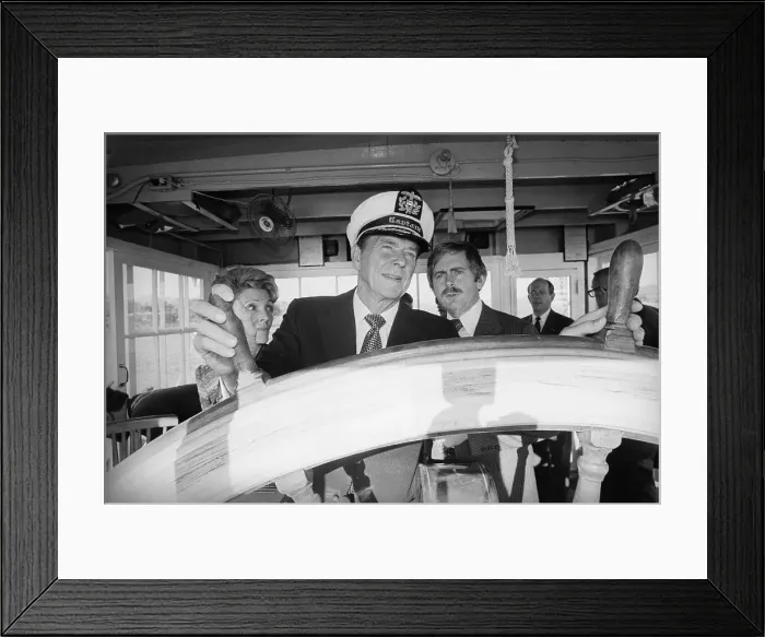 Framed Print : Ronald Reagan Wearing Captains Hat Framed Print : Ronald Reagan Wearing Captains Hat